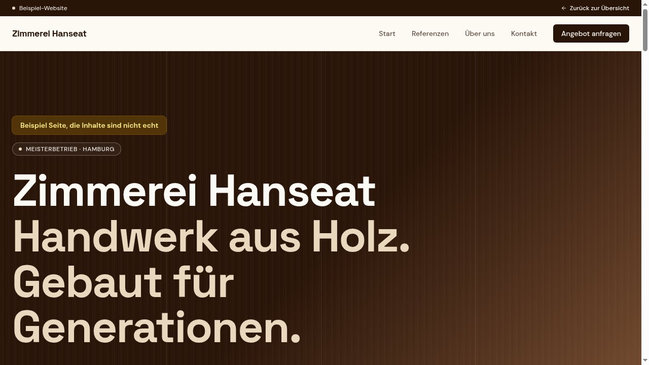 Vorschau der Beispiel-Website Zimmerei Hanseat