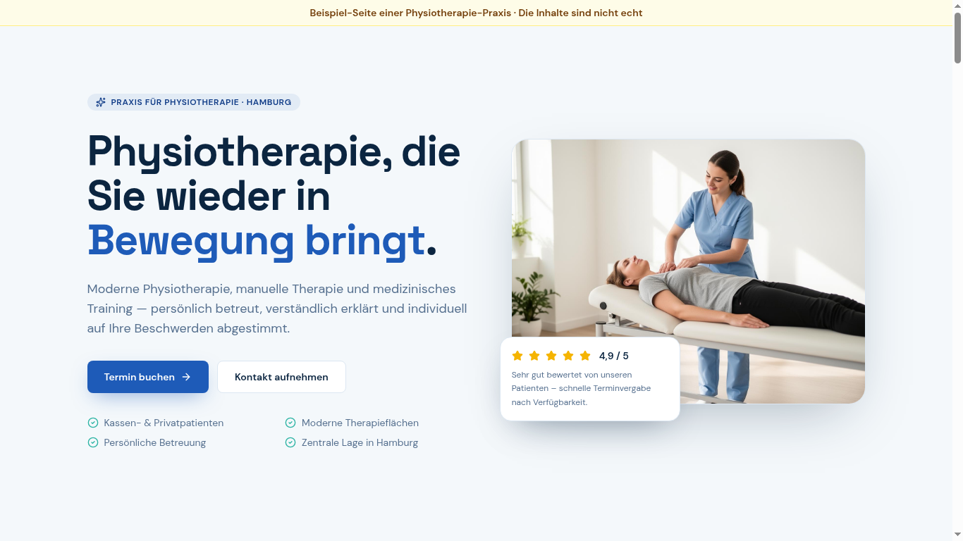 Vorschau der Beispiel-Website einer Physiotherapie-Praxis